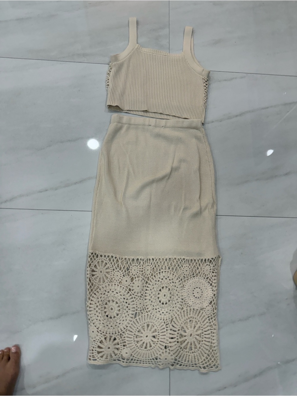 House of Harlow Cream Crochet Crop Top & Skirt Set - Picture 2 of 3